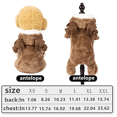 Miencok Dog Costumes, Pet Halloween Cosplay Hoodies, Adorable Antelope Costume,Fall Winter Warm Fleece Sweater Puppy Clothes for Small Medium Dogs Boy Girl, Xsmall