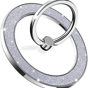 Magnetic Phone Ring Holder for MagSafe - Pikabo Magnetic Phone Grip, Phone Stand, Phone Finger Ring for iPhone MagSafe, Compatible with Wireless Charging. (Glitter Silver)