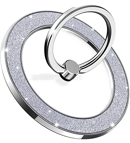 Magnetic Phone Ring Holder for MagSafe - Pikabo Magnetic Phone Grip, Phone Stand, Phone Finger Ring for iPhone MagSafe, Compatible with Wireless Charging. (Glitter Silver)