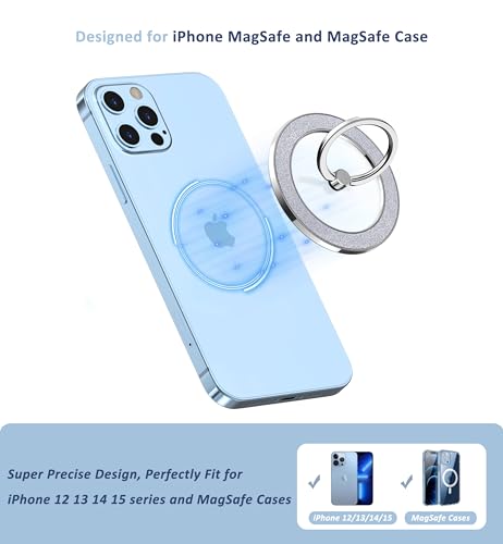 Magnetic Phone Ring Holder for MagSafe - Pikabo Magnetic Phone Grip, Phone Stand, Phone Finger Ring for iPhone MagSafe, Compatible with Wireless Charging. (Glitter Silver)