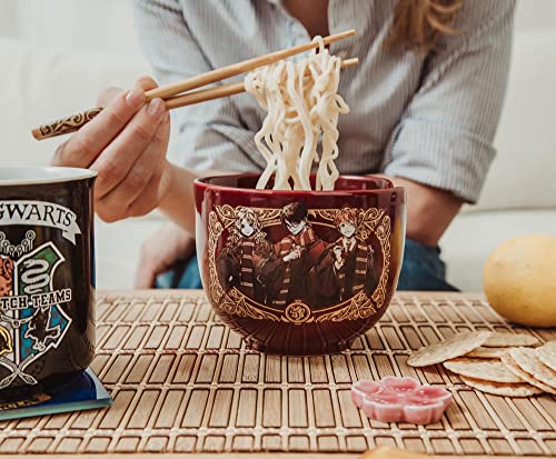 Harry Potter Anime Trio Japanese Ceramic Dinnerware Set | Includes 20-Ounce Ramen Noodle Bowl and Wooden Chopsticks | Asian Food Dish Set For Home & Kitchen | Wizarding World Hogwarts Gifts