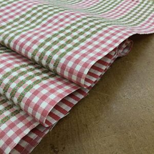 Checked Plaid Fabric in Pink/Off White/Green | Upholstery/Slipcovers | Medium Weight | 54" Wide | by The Yard (by The Yard)