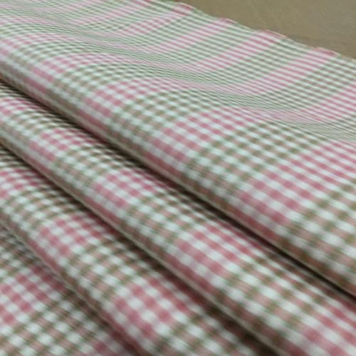 Checked Plaid Fabric in Pink/Off White/Green | Upholstery/Slipcovers | Medium Weight | 54" Wide | by The Yard (by The Yard)