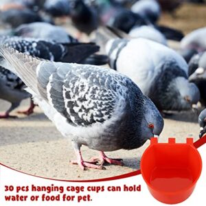 30 Pcs Cage Cups Birds Feeders Bird Water Dispenser Hanging Quail Waterer Plastic Chicken Feeding Watering Dish for Small Coop Parrot Parakeet PET Poultry Pigeon Gamefowl Food Seed Bowl Supplies, Red