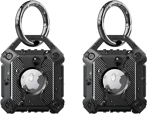2PCS Waterproof AirTag Holder Case with Keychain, Screw Full Cover, Durable, Anti-Scratch, Fully Enclosed, Secure Holder Case Protect for Apple AirTag Tracker (A-Mold)