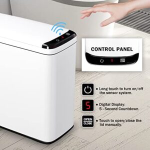 TrashAid Touchless Motion Sensor Trash Can with Lid, 2.4 Gallon Bathroom Stainless Steel Slim Trash Bin Automatic, Small Office Garbage Can White Wastebasket for Toilet, rv, livingroom, 9 Liter