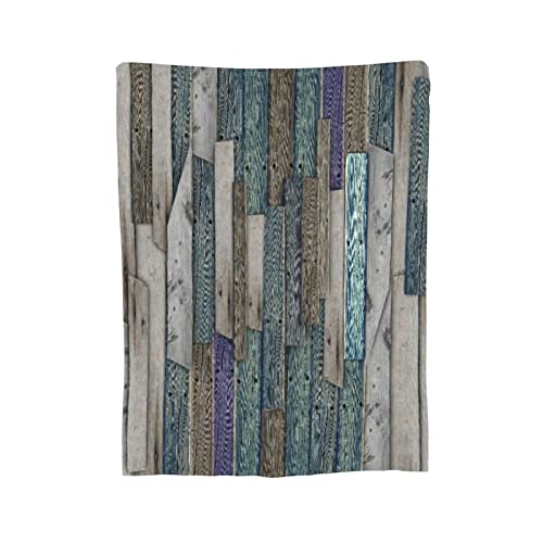 Throw Blanket for Bed,Rustic Image of Blue Grey Grunge Wood Planks Barn House Door Nails Country Life Theme Print,Microfiber All Season Bed Couch Quilt,50" x 60"