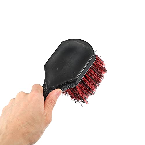 X AUTOHAUX Short Handle Wheel Tire Brush Soft Bristle Car Wash Brush for Car Tire Cleaning Dirt Road Grime Black Red