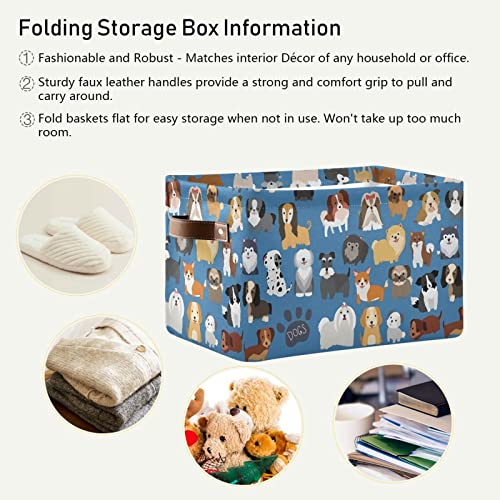Gougeta Foldable Storage Basket with Handle, Cute Dog and Puppy Rectangular Canvas Organizer Bins for Home Office Closet Clothes Toys 1 Pack