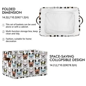 Gougeta Foldable Storage Basket with Handle, Cute Colorful French Bulldog Puppy Rectangular Canvas Organizer Bins for Home Office Closet Clothes Toys 1 Pack