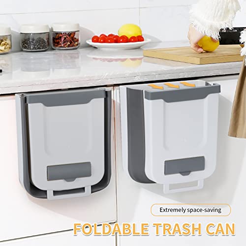 GUANGZHI CUICANG Hanging Kitchen Trash Can,2.4 Gallon Foldable Trash Can,Collapsible Trash Can for Kitchen/Bathroom/Bedroom/Office/Camping(White)