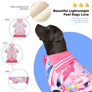 LovinPet Dog Coat Large Breed 5XL, Upgrade Warm Pajamass for Dogs, Skin-Friendly Flannel Fabric Clothes for Dog, Big Bites Pink Prints Dog Sweater, Warm Dog Clothes for Large Dogs Breed,XL