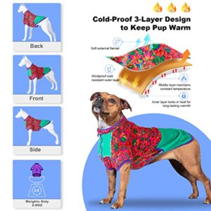 LovinPet Dog Jacket for English Bulldogs: Warm Flannel Fabric Amaryllis Red Prints Coats for Dogs, Update Sweater for Dogs, Cozy Dog Pajamas for Cold Weather Using,XL