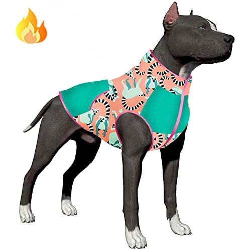 LovinPet Dog Sweater Big Dog: Lightweight Warm Pet Coats, Skin-Friendly Flannel Fabric Clothes for Dog, Wildlife Lemurs Pastel Prints Dog Clothes, Warm Dog Clothes for Large Dogs Breed,XL