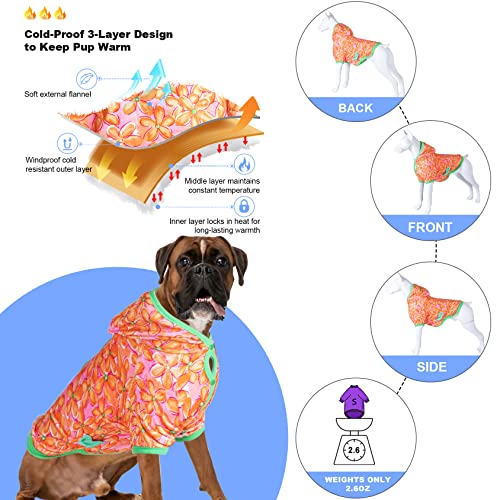 LovinPet Hoodies for Large Male Dogs: Soft Flannel Warm Dog Pajamas, Skin-Friendly Fabric Floralish Blooms Field Luminous Prints Dog Clothing for Autumn Winter Using,XL