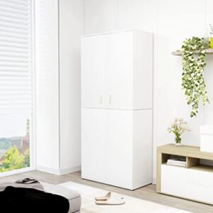 GOLINPEILO Modern Shoe Storage Cabinet with 2 Doors, 6 Shelves and a Hanging Rod, 31.5"x15.4"x70.1" Wood Shoe Storage Cabinet White for Entryway, Porch