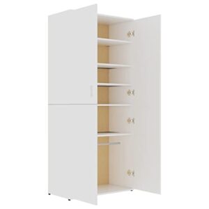 GOLINPEILO Modern Shoe Storage Cabinet with 2 Doors, 6 Shelves and a Hanging Rod, 31.5"x15.4"x70.1" Wood Shoe Storage Cabinet White for Entryway, Porch
