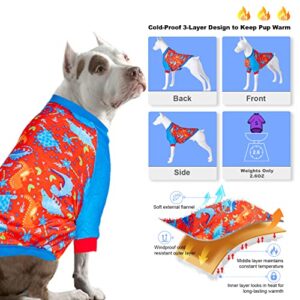 LovinPet Big Dog Fleece Coat - Winter Warm Pet Clothes for Small Dogs, Skin-Friendly Flannel Fabric Clothes for Dog, Dinosaur Jungle Red Prints Dog Sweater, Dog Outfit for Fall and Winter,