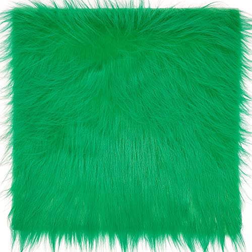 Fur Fabric for Crafts 10x10 in, Faux Fur Fabric Squares Green, Shaggy Craft Plush for Chair/Throw Pillow, DIY Santa/Gnome Beard, Handmade Christmas Halloween Cosplay Costume