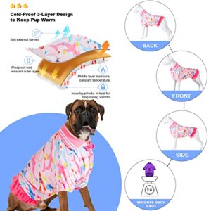 LovinPet Boxer Dog Coats Winter - Upgrade Warm Pajamass for Dogs, Skin-Friendly Flannel Fabric Clothes for Dog, Big Bites Pink Prints Dog Sweater, Warm Dog Clothes for Large Dogs Breed,2XL