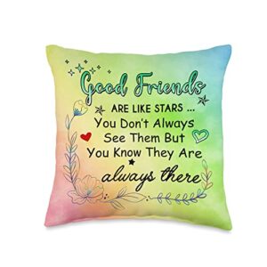 friendship gift for best friend men and women good friends are like stars they are always there friendship throw pillow, 16x16, multicolor