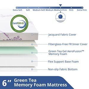 FONTOI Twin Size Mattress in a Box, 6 inch Mattresses Made in USA with Knit Cover for Kids Bed Single Size Daybed Individual Bunk, Cooling Gel Green Tea Memory Foam, Medium Firm