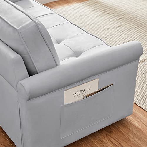 Antetek Loveseat Sleeper Sofa Bed, Modern Velvet Fabric Upholstered Futon Sofa Couch, Twin Floor Gaming Sofa, 54-inch Small Love seat, Foldable Lazy Recliner Sofa for Living Room Apartment, Grey
