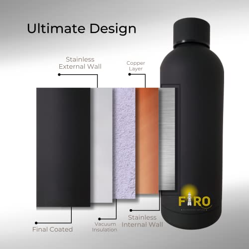FARO Stainless Steel Water Bottle -17 Fl Oz- Double Layer Vacuum Insulated Reusable Thermos Leak Proof BPA Free thermoflask Hot Cold Water Bottles for Sport, Gym, Coffee, and School (BLACK)