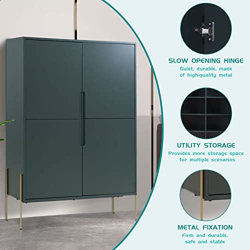 KEVINSPACE Storage Buffet Cabinet, Freestanding Sideboard with 4 Doors, Modern Wooden Kitchen Storage Cabinets, Matte Green Pantry Cabinet Side Cabinet for Living Room/Kitchen/Bedroom/Hallway/Office