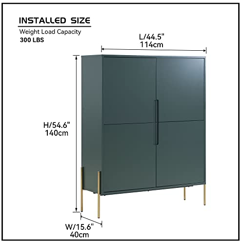 KEVINSPACE Storage Buffet Cabinet, Freestanding Sideboard with 4 Doors, Modern Wooden Kitchen Storage Cabinets, Matte Green Pantry Cabinet Side Cabinet for Living Room/Kitchen/Bedroom/Hallway/Office