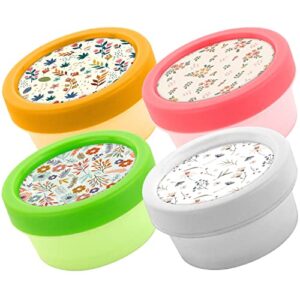 HOUSYLOVE Plastic Small Containers With Lids For Lunch Box, Floral Small Dressing Containers With Lids, Small Sauce Containers For Lunch Box, Dressing Containers For Lunch Box, 4 Pack