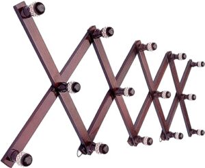 lenox boss accordion wall hanger - walnut color non-slip wooden 14 peg hooks - expandable coat rack wall mounted, accordion hat rack for wall, accordion wall rack for hanging hats, coffee cups