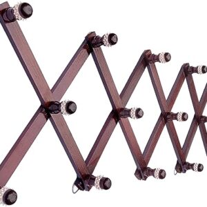 LENOX BOSS Accordion Wall Hanger - Walnut Color Non-Slip Wooden 14 peg Hooks - Expandable Coat Rack Wall Mounted, Accordion Hat Rack for Wall, Accordion Wall Rack for Hanging Hats, Coffee Cups