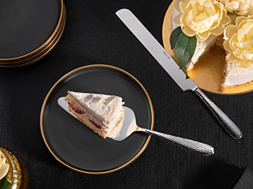 Hudson Essentials Bergamo Hammered 18/10 Stainless Steel Cake Knife & Cake Server Set – Perfect for Weddings, Engagements, Parties, Birthdays and Events