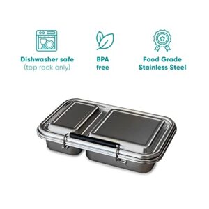WEST BROS Stainless Steel Lunch Box and Dip Container - Premium Metal Bento Box - Stainless Steel Food Container with 2 Compartments - Modern Leakproof Snack Lunch Set (Blue)