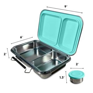 WEST BROS Stainless Steel Lunch Box and Dip Container - Premium Metal Bento Box - Stainless Steel Food Container with 2 Compartments - Modern Leakproof Snack Lunch Set (Blue)