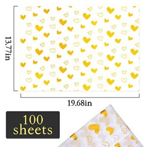 MR FIVE 100 Sheets White with Gold Heart Tissue Paper Bulk,20" x 14",Gold Heart Design Tissue Paper for Gift Bags,Gold Tissue Paper for Birthday,Valentine's Day,Mother's Day,Weddings