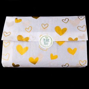 MR FIVE 100 Sheets White with Gold Heart Tissue Paper Bulk,20" x 14",Gold Heart Design Tissue Paper for Gift Bags,Gold Tissue Paper for Birthday,Valentine's Day,Mother's Day,Weddings