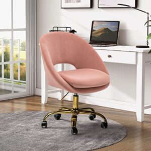 tina's home modern velvet office chair with with adjustable swivel, comfy upholstered desk chair with open back, small cute chair for living room study vanity, pink