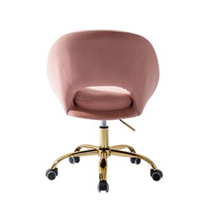 TINA'S HOME Modern Velvet Office Chair with with Adjustable Swivel, Comfy Upholstered Desk Chair with Open Back, Small Cute Chair for Living Room Study Vanity, Pink