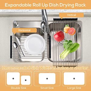 Atposh Roll up Dish Drying Rack 21“*11.5” Over The Sink Dish Drainer for Kitchen Counter Portable Versatile Foldable Dish Drying Rack Mat Silicone Wrapped SUS304 Stainless Steel Dish Drying Rack