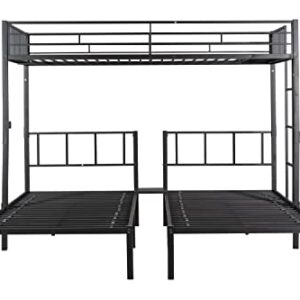 Goohome Triple Bunk Beds, Twin Over Twin Bunk Beds for 3, Metal Bed Frame for Bedroom, Apartment, Dorm, Heavy Duty Bunk Bed with Guardrail Ladder, Space-Saving, Black