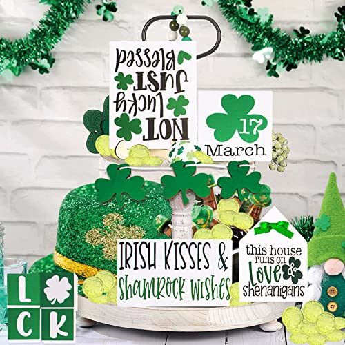 41PCS St Patricks Day Tiered Tray Decor,St Patricks Day Decor,Irish Decor for Home,Shamrock St. Patrick's Day Farmhouse Rustic Wood Signs Irish Themed Centerpieces for Office Kitchen Table Party Decor