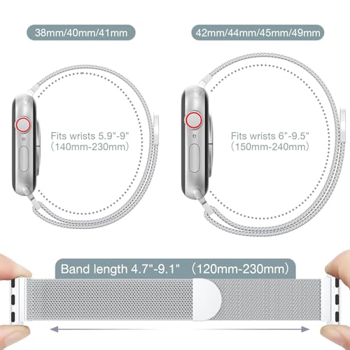 Pippia Milanese Loop with Magnetic Clasp Compatible with Apple Watch Band 38mm 40mm 41mm 42mm 44mm 45mm 49mm, Stainless Steel Mesh Metal Strap for iWatch Series 9 Ultra SE 8 7 6 5 4 3 2 1, Women Men