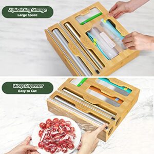 Ziplock Bag Storage Organizer 5 in 1 Foil and Plastic Wrap Organizer for Kitchen Drawer organize Quart Snack Sandwich Bags-Bamboo-12"