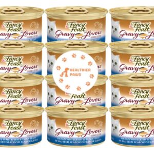 Fancy Feast Gravy Wet Cat Food, Gravy Lovers Ocean Whitefish & Tuna Feast in Seafood Gravy 3 oz (12 Cans) with Healthier Paws Sticker!!