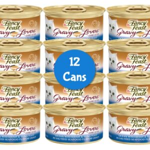 Fancy Feast Gravy Wet Cat Food, Gravy Lovers Ocean Whitefish & Tuna Feast in Seafood Gravy 3 oz (12 Cans) with Healthier Paws Sticker!!
