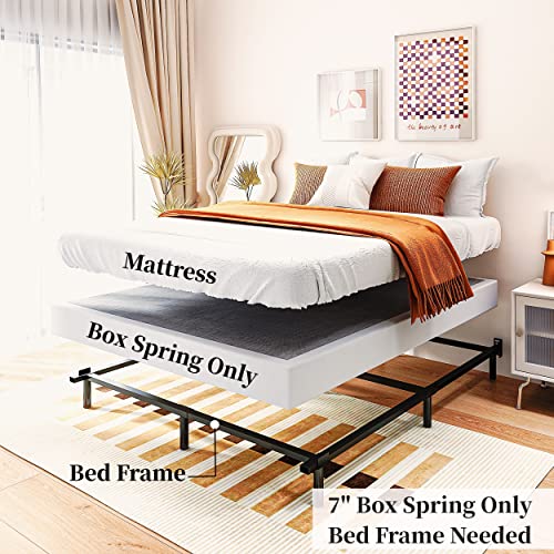 THEOCORATE 7 Inch Box Spring Queen, Metal High Profile Spring, Heavy Duty Mattress Foundation, Easy Clean Cover, Quiet, Non-Slip, Simple Assembly
