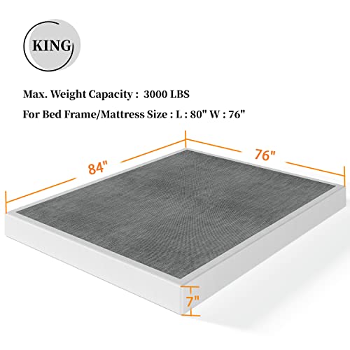 THEOCORATE King Box Spring and Cover Set, 7 Inch High High Profile Metal BoxSpring, Heavy Duty Mattress Foundation, Easy Clean Cover, Quiet, Non-Slip, Simple Assembly