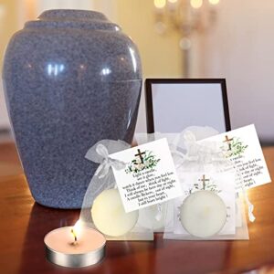 100 Sets Funeral Favors Memorial Tealight Candles for Guests Sympathy Tealight Candles White Unscented Candles with 100 Pcs Condolence Bereavement Cards and 100 Pcs Organza Bags for Funeral Gift